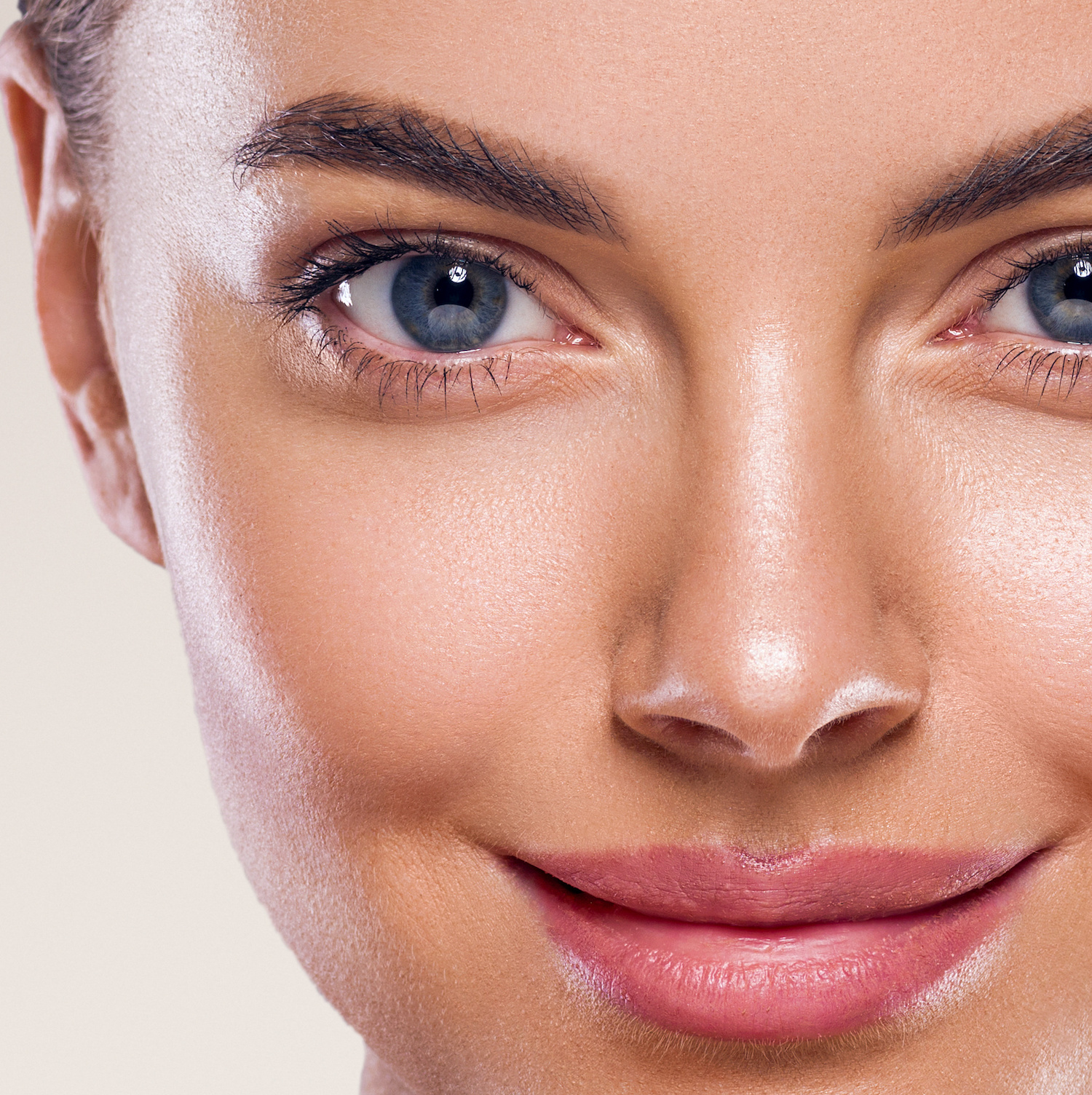 Eyes lips nose woman perfect healthy skin macro headshot beauty clean skin